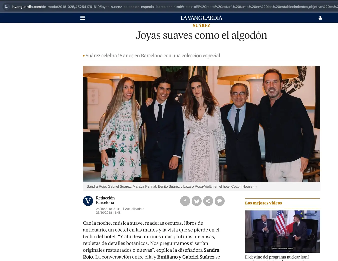 Artículo de La Vanguardia sobre joyería Suárez y Cotton House Hotel