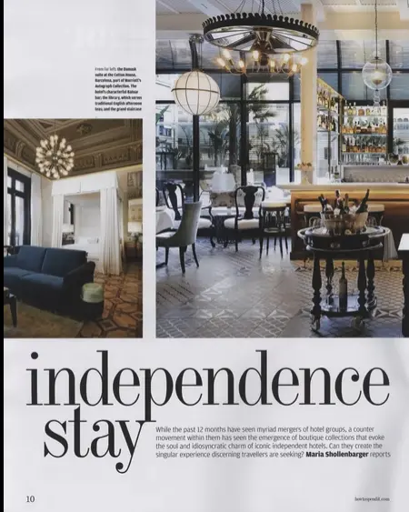 Recorte editorial sobre el Cotton House Hotel y su interiorismo
