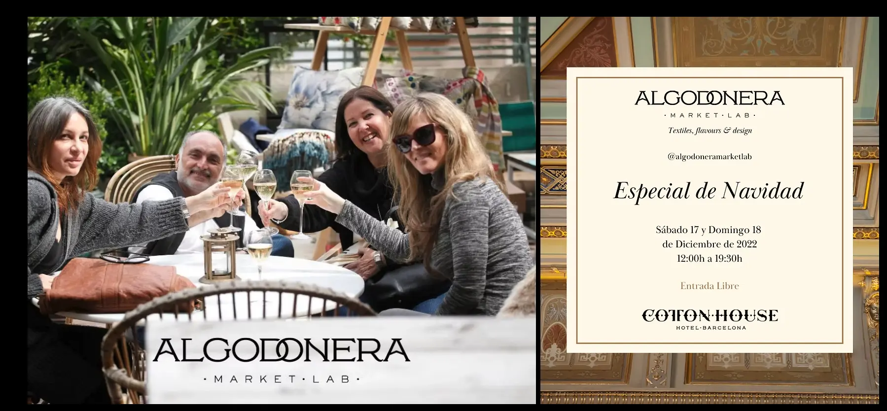 Composición de fotografía de Algodonera Market Lab e invitación del evento
