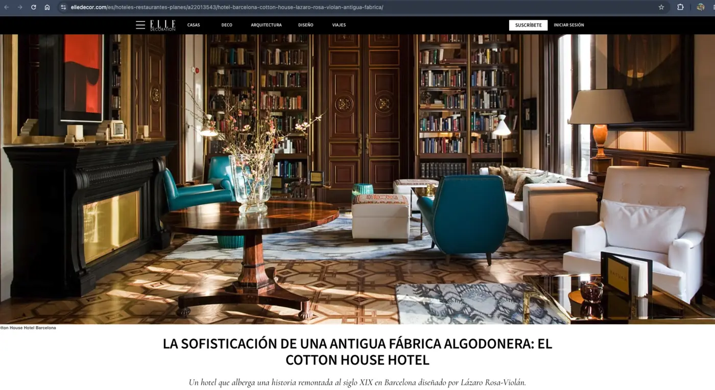 Publicación de Elle Decor sobre el Cotton House Hotel