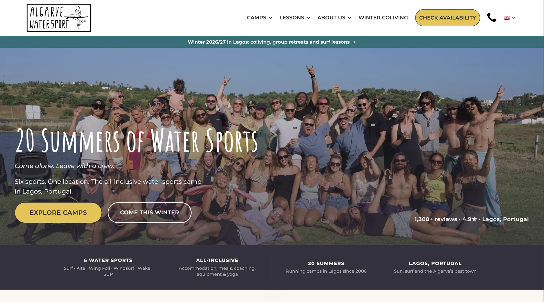 Captura completa de la página web de Algarve Watersport